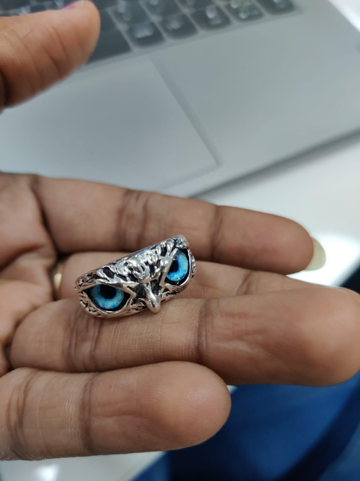VIEN Silver Owl Ring Cat Eyes Animal Charm Vintage Rings for Men Women Ring Adjustable( Pack of 2)